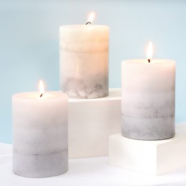 FLAVCHARM Set of 3 Scented Pillar Candles Creamy Coconut Scented Candles 3 x 4 Long-Lasting Candles Scented White Candles Palette Pillar Candles Clean Burning No Drip Candles Gift for Home Party Decor