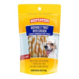 Beefeaters Dog Treats - Beefhide 5in Twist with Chicken 1.41oz, Case of 12 | High Protein, Low Fat, Enriched with Vitamins & Minerals | Promotes Clean Teeth | Dog Training Treats for All Dog Sizes
