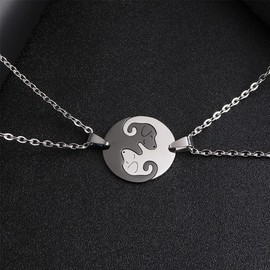 Dog Puppy Pendant Necklace Matching Animal Yin Yang Puzzle Necklace for Women Men Long Distance Lovers Friendship Necklace Jewelry Set of 2, Stainless Steel, Rhinestone