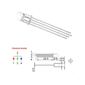 LED Emitting Diode, Waycreat 5mm RGB Light Emitting Diodes Super Bright Electronics Components Tricolor (Multicolor Red Green Blue 4 pin Common Anode Clear DC 20mA/Color, 100 Pieces)