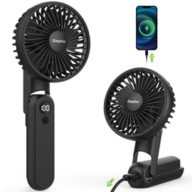 EasyAcc Handventilator Tragbarer Mini Ventilator 5 Geschwindigkeiten 18 Stunde Digitalanzeige, USB Ventilator Klein Akku Aufladbar Faltbal Hand Ventilatoren Für Reisen Büro Zuhause Draußen Schwarz