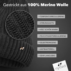 NYTTED® Merino Hat - Made in Germany - 100% Finest Merino Wool - Wool Hat for Autumn and Winter - Unisex - Beanie for Men and Women - Warm Winter Hat - Merino Beanie, charcoal