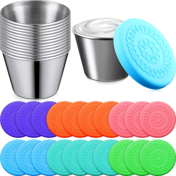 20 Pack Dipping Cups with Lid, 2.5 oz Stainless Steel