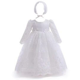 Leideur Baby Girl Christening Baptism Dress Long Blessing Gowns White Formal Wedding Dresses for Newborn (18 Months, White 1)