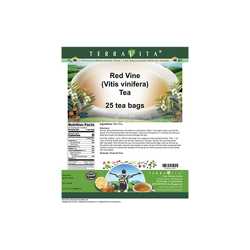 Red Vine (Vitis vinifera) Tea (25 tea bags, ZIN: 427438)