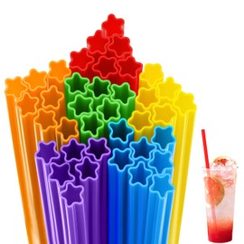 Potchen 120 Pcs Star Shaped Colorful Plastic Straws Disposable Drinking Cute Straw for Beverage Cocktail, Birthday Party, Baby Shower, Wedding Decorations