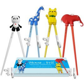 Kids Training Chopsticks for Toddlers, Kids and Adults with 4 Pairs of Removable Finger Helpers, Animal Design, BPA-Free, Dishwasher-Safe (Mixed 4-Pack)