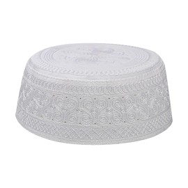 Muslim Prayer Kufi Hat for Men Boys Islamic Beanie Skull Cap Prayer Headwear Embroidery Kofia Topi Sun Hat Ramadan Eid Gift White