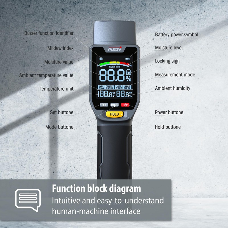 NDI 6 in 1 Non-invasive Moisture Meter Pinless Humidity Sensor