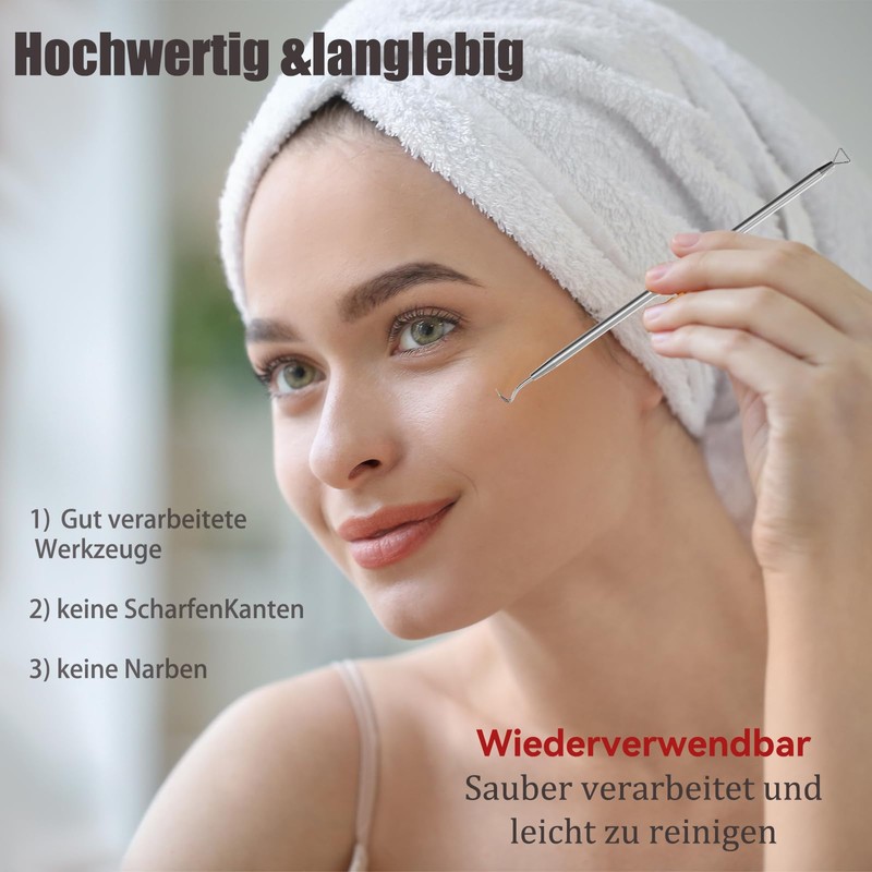 Mitesserentferner Komedonenquetscher Set,Mitesser Entferner,Hochwertiger Blackhead Remover,Akne-Entferner-Set,Pinzetten-Set mit Metallgehäuse(Silber)