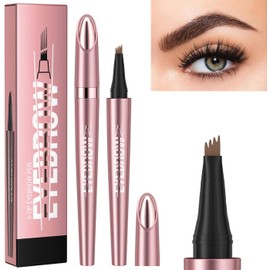Punta de BifurcacióN del LáPiz 4 del Tatuaje de La Ceja de Microblading 3d,LáPiz de Cejas LíQuido,LáPiz de Cejas Impermeable de Larga DuracióN,Crea Un Maquillaje de Cejas Natural (Marron oscuro)