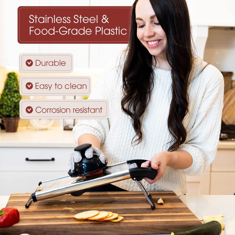 Stainless Steel Mandoline Slicer for Kitchen – 6-Setting Adjustable, 16.5