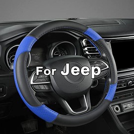 GIANT PANDA Steering Wheel Cover for Jeep Wrangler, Car Steering Wheel Cover for Jeep Grand Cherokee and Cherokee - Black+Blue