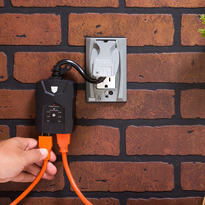 UltraPro Outdoor Outlet, Dusk-to-Dawn Sensor, Dual Outlet, 8/6/4/2hr Countdown, Weather-Resistant,