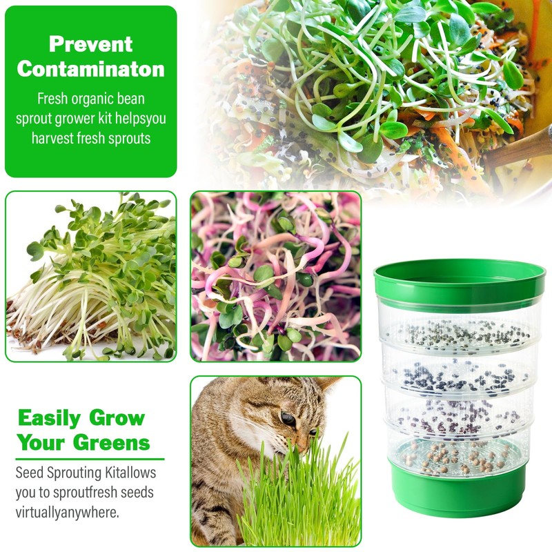 AOMGD 4-Tier Sprouts Growing Tray,Microgreens Growing Kit with Sprout Lid,