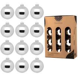 DecoLite: Glass Christmas Tree Baubles Diameter 8 cm (Pack of 12) – Silver – Shiny