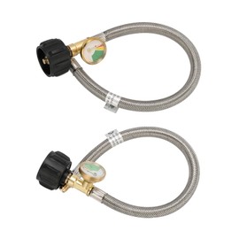 Roastove 15 Inch Stainless Braided RV Propane Pigtail Hose with 1/4 Inch Male Inverted Flare Fitting,for Standard Two-Stage Regulator, 2PACKS,with Gauge