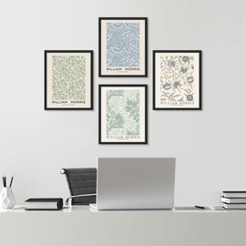 SIGNWIN Framed Poster William Morris Blue & Green Floral Pattern Wilderness Nature Illustrations Fine Art Decorative Country/Farmhouse Vintage for Living Room, Bedroom, Office - 12"x16"x 4 Black