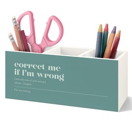 VIIJJUE Funny Wooden Pen Pencil Holder for Office Desk Accessories, Office Humor Gifts for Coworkers Women Men, Correct Me If I'm Wrong Wooden Makeup Brush Toothbrush Holder Organizer