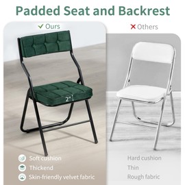 HOMEFUN Padded Folding Chairs 4 Pack - Foldable Dining Chairs with Cushion, Portable and Assembled Folding Extra Chair for Guests Kitchen Office Wedding Party Green