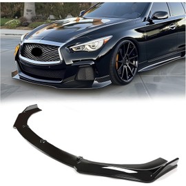 KUAFU 3Pcs Front Bumper Lip Compatible with 2018-2021 Infiniti Q50 Base, Spoiler Splitter Body Kit, PP Plastic Gloss Black