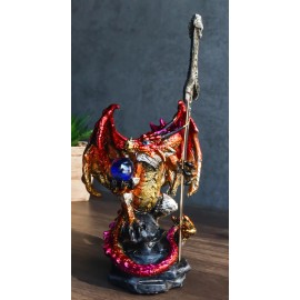 Red Metallic Fire Knight Dragon With Orb and Gothic Sword Letter Opener Figurine