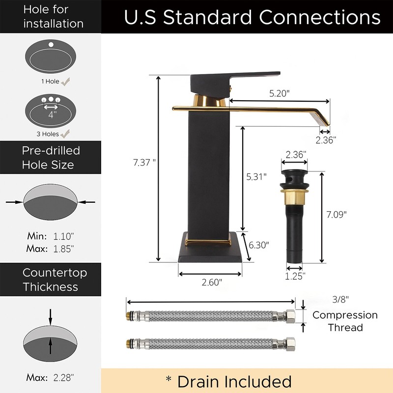 Faucet Waterfall Bathroom Faucets 1 Hole, Matte Black & Shiny