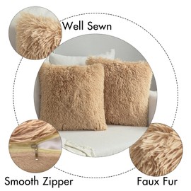 MIULEE Pack of 2 Luxury Faux Fur Throw Pillow Cover Deluxe Decorative Plush Pillow Case Cushion Cover Shell for Sofa Bedroom Car 18 x 18 Inch Brown
