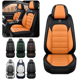 Iceleather Car Seat Covers for Pontiac Vibe 2003-2010,Waterproof Soft Breathable PU Leather Seat Cover with Storage Pockets(Black&Orange,Full Set)