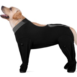 ROZKITCH Dog Recovery Suit for Abdominal Wounds & Post-Surgery, Full Coverage Bodysuit, Anti-Licking Shedding & Wound Protection, E-Collar Alternative for Extra Large Dogs Black 4XL