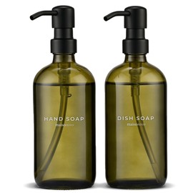 MAISONOVO Soap Dispenser 2-Piece Set | 16.9oz Green Bottles with Gold Stainless Steel Pumps