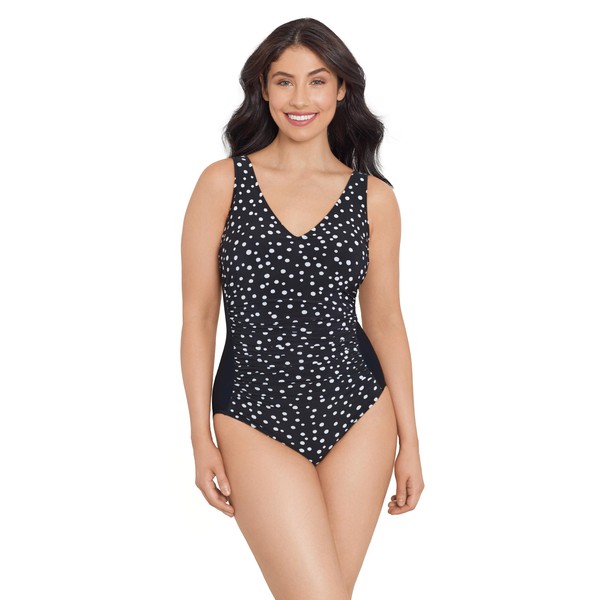 TrimShaper Women's Standard Jean One Piece Swimsuit, Cosmic Dots