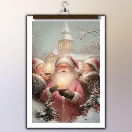 GSPQAZ Santa Claus and Carolers Christmas Wall Art - Holiday Canvas Print for Vintage Christmas Decor 12x18inch-Unframed