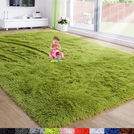 Amdrebio Grass Green Rugs for Living Room, 8x10 Carpet, Large Fluffy Area Rug for Bedroom, Shag Fuzzy Furry Rug for Kids Room Decor,Soft Shaggy Big Carpet for Apartment, Home Office, Teens Room