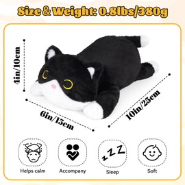 KOPHINYE Cat Weighted Stuffed Animal, Black and White Cat Cute Plushies Soft Weighted Plush for Kids Boys Girls, Sensory Comfort Plush Pillow for Kids Christmas Birthday Gift,10in 0.8lbs