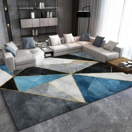 Modern Light Luxury Large Carpet for Living Room Home Decoration Sofa Area Rugs Non-slip Bedroom Rug Washable Door Matsize: 150*200cm, color: Blue gray black and white