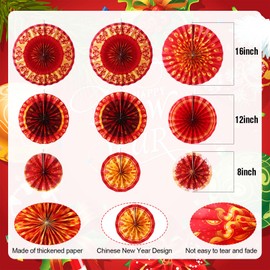 Outus 27 Pcs Christmas Hanging Decorations Paper Fans Chinese Christmas Ornaments Red Hanging Paper Fans for Xmas Tree Chinese New Year Holiday Party Ceiling Wall Decor Supplies (Classic)