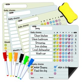 4PCS Chore Charts for Adults Magnetic Dry Erase Chore Chart for Refrigerator Daily Weekly Chore Chart for Teens Chore Board for Home Fridge with 6 Markers and 1 Magnetic Erasers