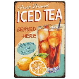 SUPERDANT Metallschild Mit Eistee Motiv Blechschild Zitrone Schwarztee Wanddekoration Retro Blechschild Vintage Schild Für Zuhause Esszimmer Schlafzimmer Küche Restaurants Cafeteria Café Geschenke