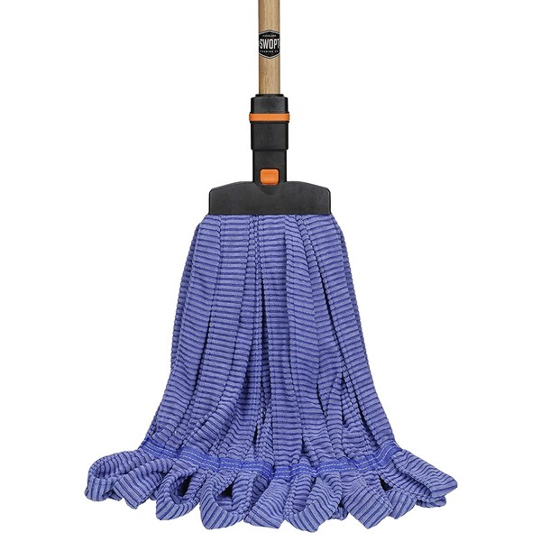 SWOPT Microfiber Wet Mop – 60” Comfort Grip Wooden Handle – Mop Head Provides Lint-Free Clean for Tile, Wood or Laminate – Handle Interchangeable with Other SWOPT Products – EVA Foam Comfort Grip for Comfort, Control & Efficiency