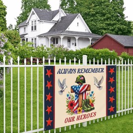 Memorial Day Flag 4x6 Ft Always Remember Our Heroes Thank You Flag 4th of July Independence Day Veterans Day Garden Yard Sign Patriotic Banner with 4 Holes Indoor Outdoor Decoration