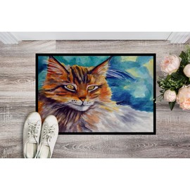 Caroline's Treasures 7421JMAT Maine Coon Cat Watching You Doormat 24x36 Front Door Mat Indoor Outdoor Rugs for Entryway, Non Slip Washable Low Pile, 24H X 36W