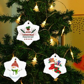 6Pcs Sublimation Ceramic Ornament Blanks - Snowflake Shape White Round Porcelain Discs for Heat Press Printing DIY Xmas Tree Christmas Hanging Ornaments Creative Crafts Gift Keychain