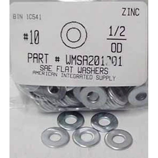 AMERICANINTEGRATEDSUPPLY.COM #10 SAE Flat Washers Steel Zinc Plated 7/32"IDx1/2"OD