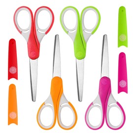 Galadim Kids Scissors (4-Pack, Rounded-tip, 13.4cm), Small Safety Scissors Blunt-tip Toddler Scissors with Cover, Soft Grip Kid scissors for School Classroom Children, Assorted Colors GD-041-AU-A