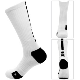 MUMUBREAL Basketball Socks Cushion Compression Crew Sock Elite Athletic Socks for Men & Women, White (5 pack)