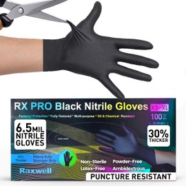 Raxwell Heavy Duty Disposable Gloves Latex Free | 6.5 Mil Black Nitrile Gloves Medium | 100 Count Powder Free & Chemical Resistant | Food Grade, Food Safe | For Janitors, Kitchens, Mechanics & More
