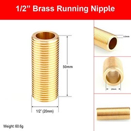 POWERTOOL Thread Nipple 1/2" Brass Running Nipple Threaded Tube for Tank Connectors (5MM, 2PCS)