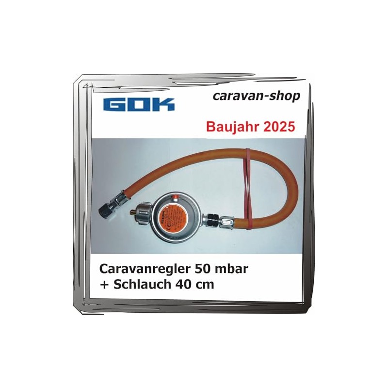 GOK Pressure Regulator for Caravan/Motorhome 50 mbar + Hose 40