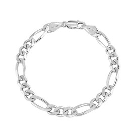 Charmsy Solid 925 Sterling Silver Figaro Chain Bracelet for Men Women | Italian 4mm Diamond-Cut Figaro Link Chain Bracelets 8 Inches, Length 8 IN (Women Large & Men Medium), Sterling Silver, no
